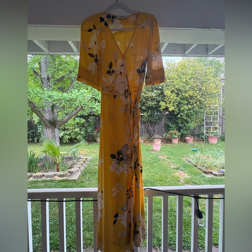 Sea New York Sheer Crepe Wrap Dress Golden Floral Size 8
